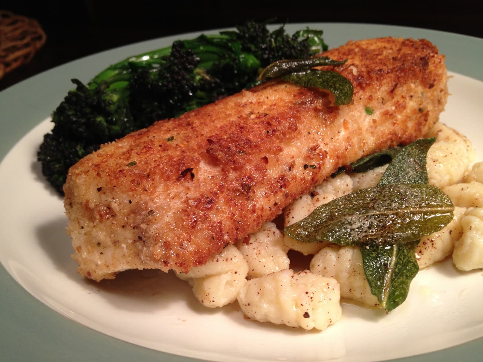 Brown Butter Duet: Panko-Crusted Halibut Over Gnocchi and Banana Blondies