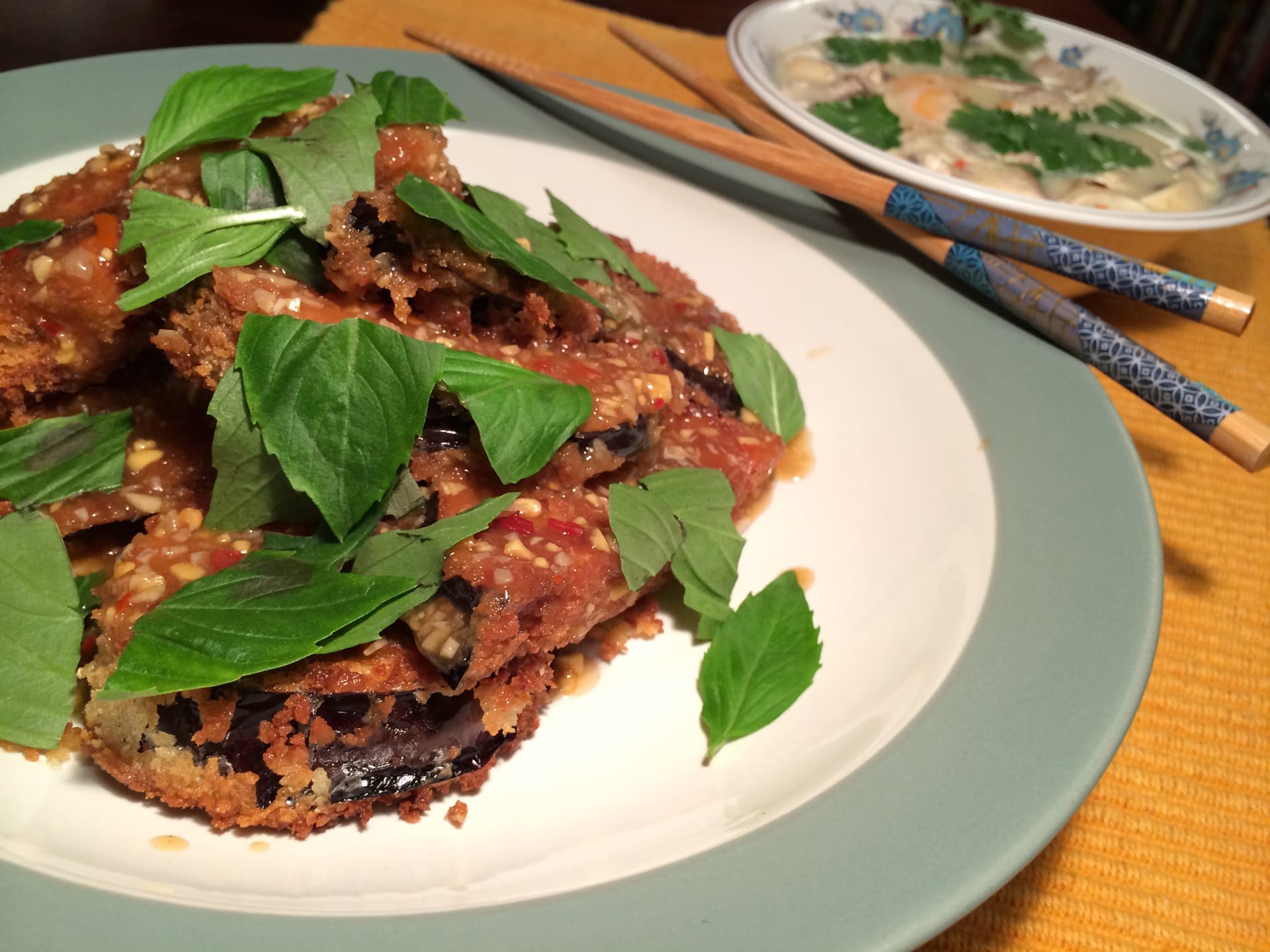 Asian Take-Out Night: Szechuan Eggplant and Tom Kha Soup