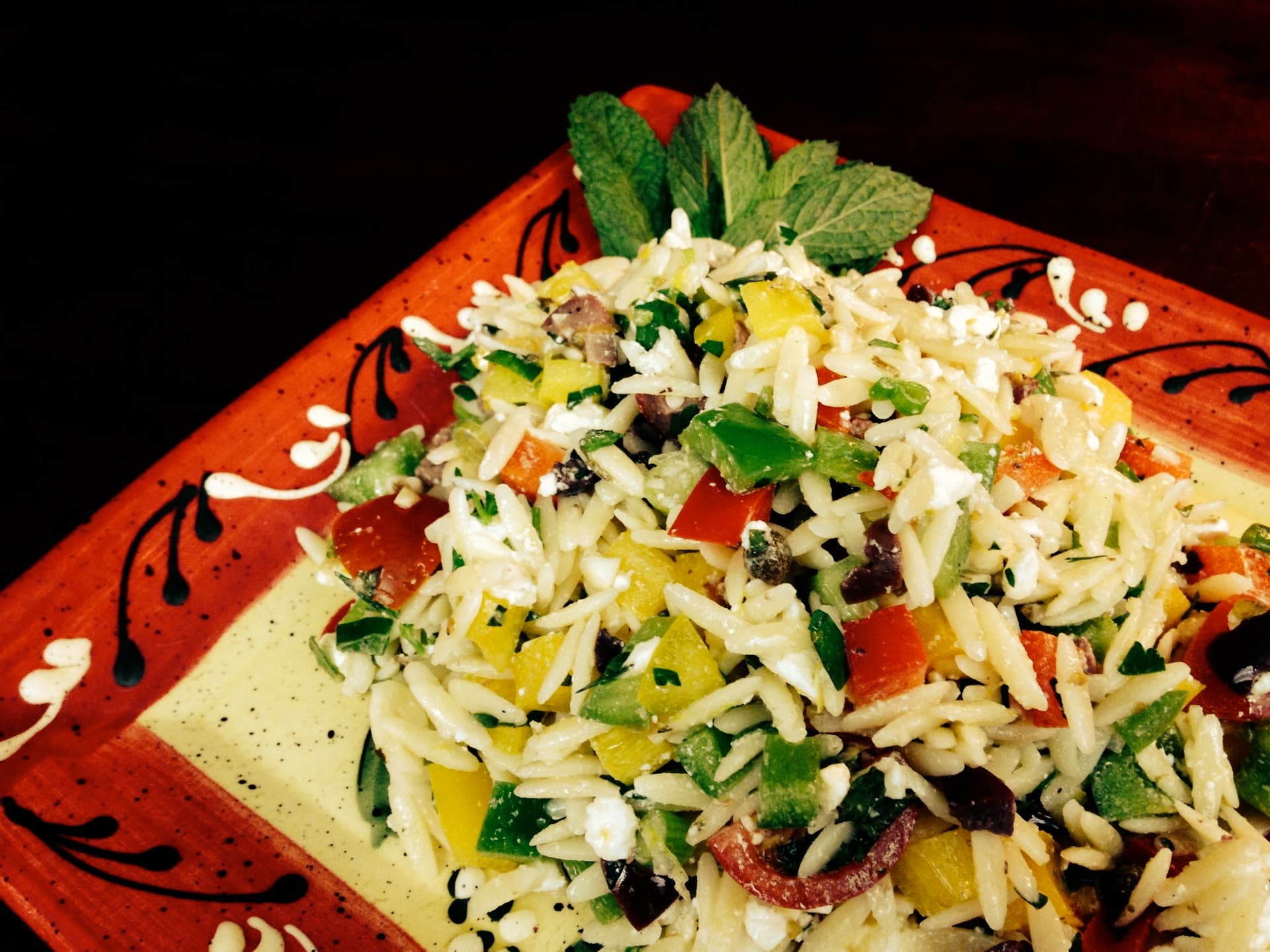 Going Greek: Orzo with Feta, Kalamata Olives, and Bell Peppers