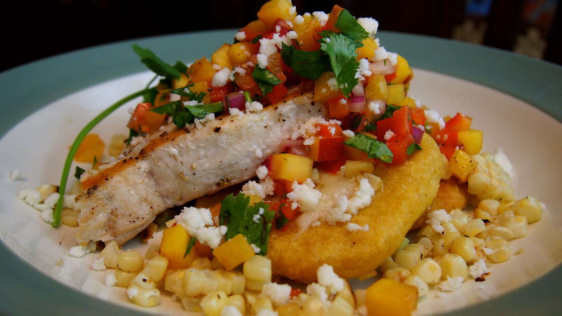 Smokin' Swordfish with Masa Cakes and Nectarine Salsa